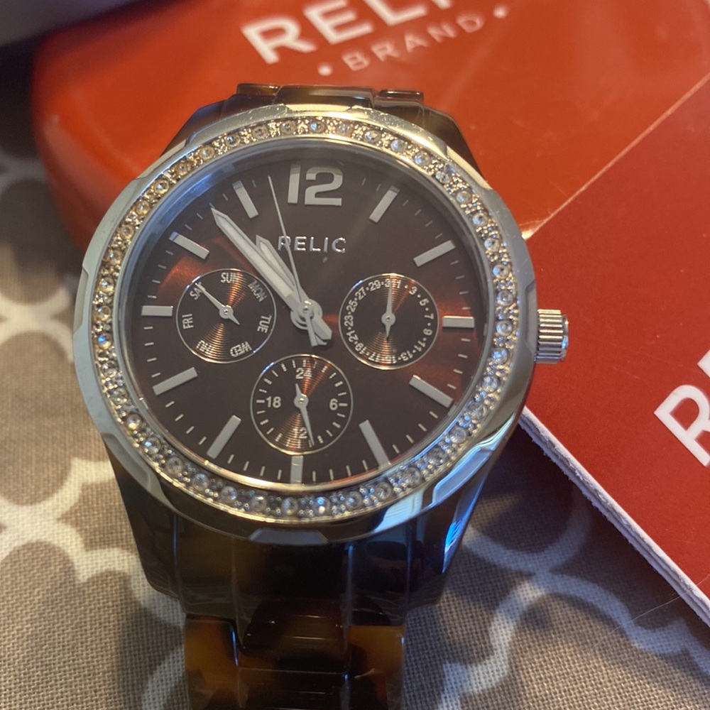 Relic Brand Tortoise Shell Multi-Dial Watch - image 3